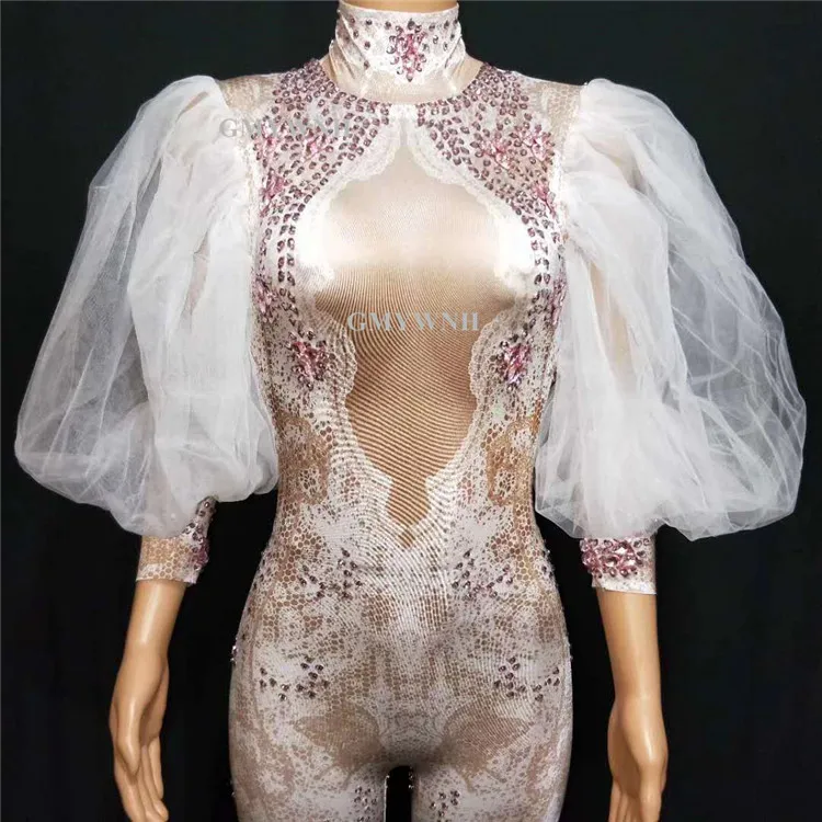 Танцевальные костюмы S44 сценические розовый комбинезон с принтом Стразы трико