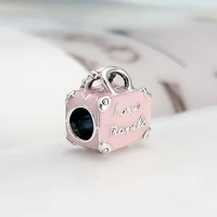 authentic 925 sterling silver bead creative enamel pink travel bag beads fit original pandora bracelet for women diy jewelry