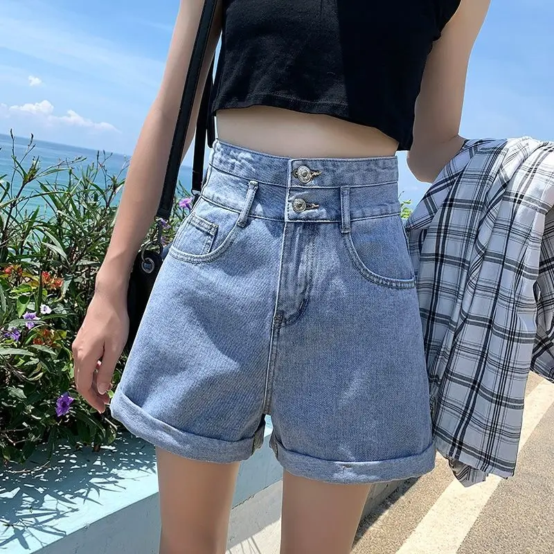 

High waisted denim shorts female summer student 2021 Korean loose fit versatile Hot Pants Black hairline ultra short pants