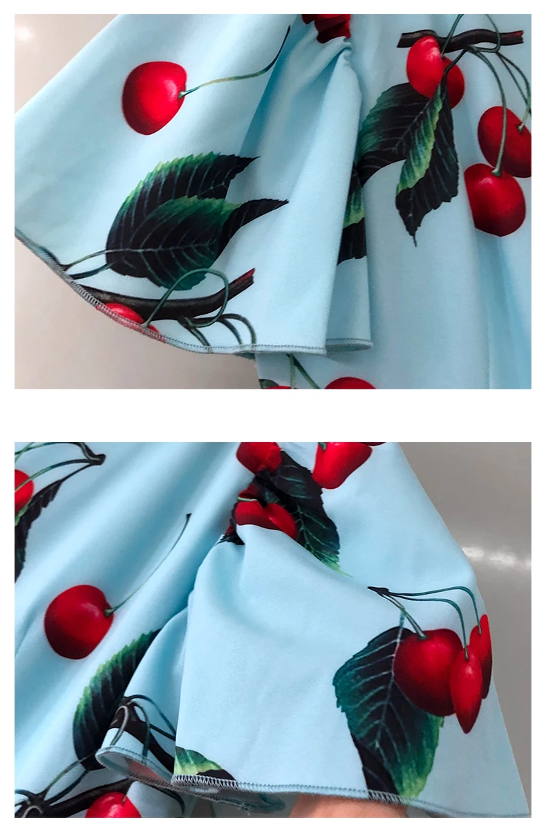 

MIUXIMAO Top Quality 2019 Early Autumn Dress Diamonds Cherry Ptint Flare Sleeve Eleghant Casual Dress Vestido Fishtail Dress