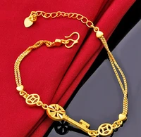 hi womens key love heart copper money 24k gold hand chain party friend birthday gift bangel fine jewelry womens bracelet girl