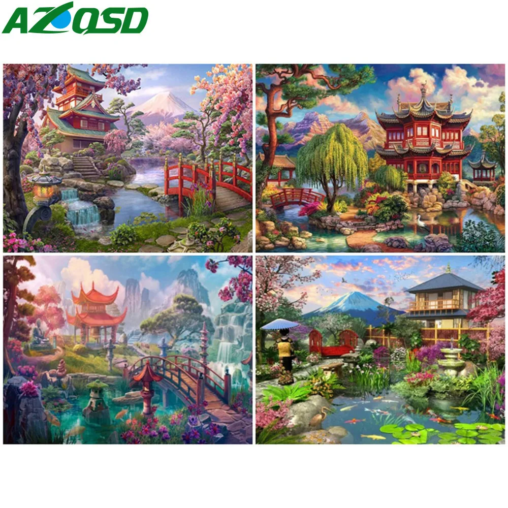 

Картина AZQSD по номерам, домашний ландшафт, акриловый уникальный подарок, Раскраска по номерам для взрослых, Сакура 50x40 см, украшение для дома ...