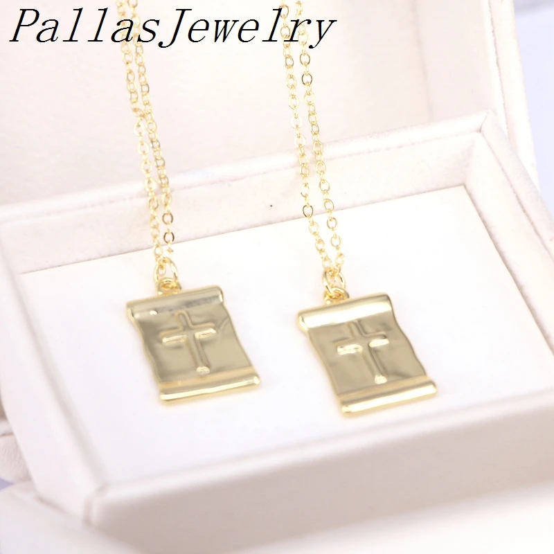 

10 шт., медные прямоугольные ожерелья-подвески золотого цвета