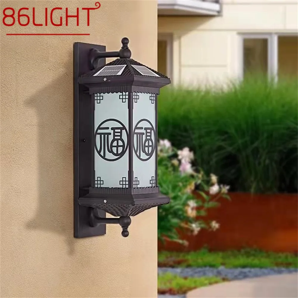 

86LIGHT Outdoor Solar Wall Sconces Light LED Chinese Style Waterproof Vintage Lamp for Home Balcony Decoration