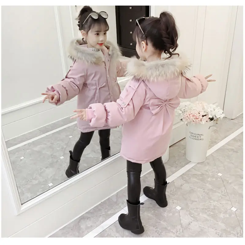  30 градусов Одежда для девочек зимняя куртка утепленное пальто детская бархатная