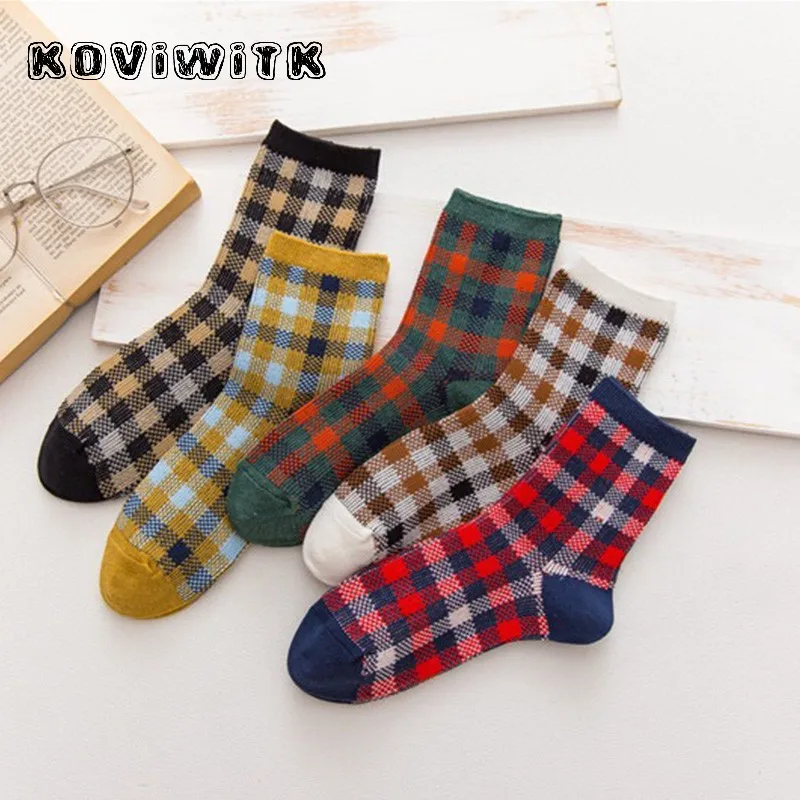 Women lattice Short Socks funny Autumn Striped Cotton plaid Sock Fashion Female warm Casual Cute harajuku Christmas sports sox