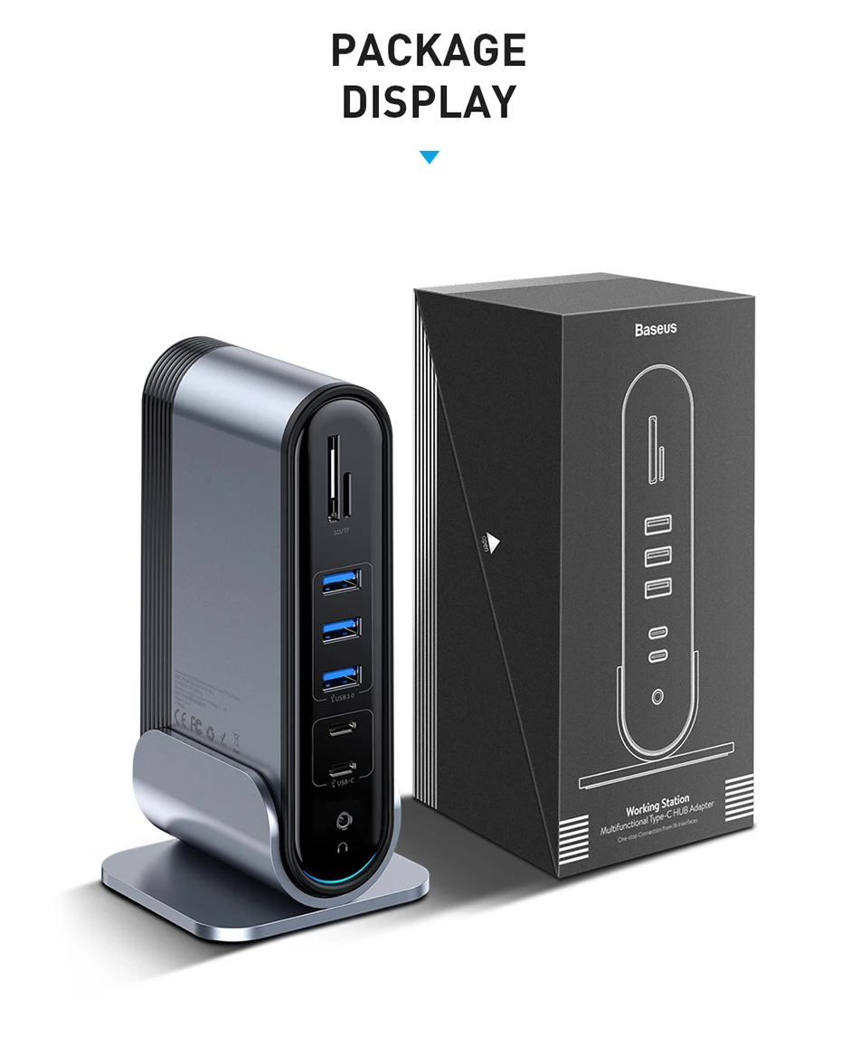Baseus 16 в 1 USB C концентратор type C для мульти HDMI RJ45 VGA USB 3,0 2,0 с адаптером питания док-станция для MacBook Pro type-c концентратор