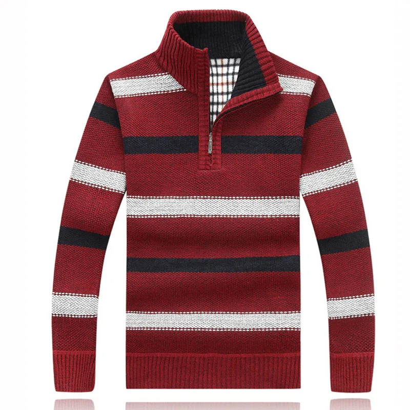 

Men's Autumn Winter Brand Sweater Thicken Warm Turtleneck Striped Cotton Wool Sweaters Men Casual Pullover Jumper Knitted Tops