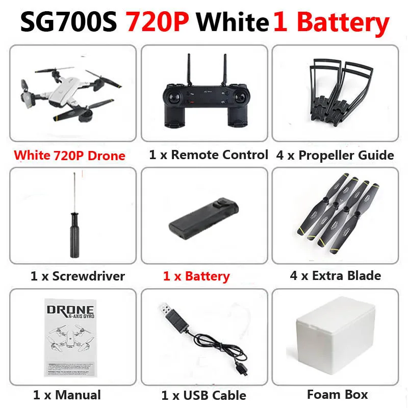 White 720P 1b Foam SG700-S Профессиональный складной Дрон с двойной камерой 1080P 720P 4K WiFi FPV широкоугольный оптический поток RC Квадрокоптер вертолет - Цвет: White 720P 1b Foam