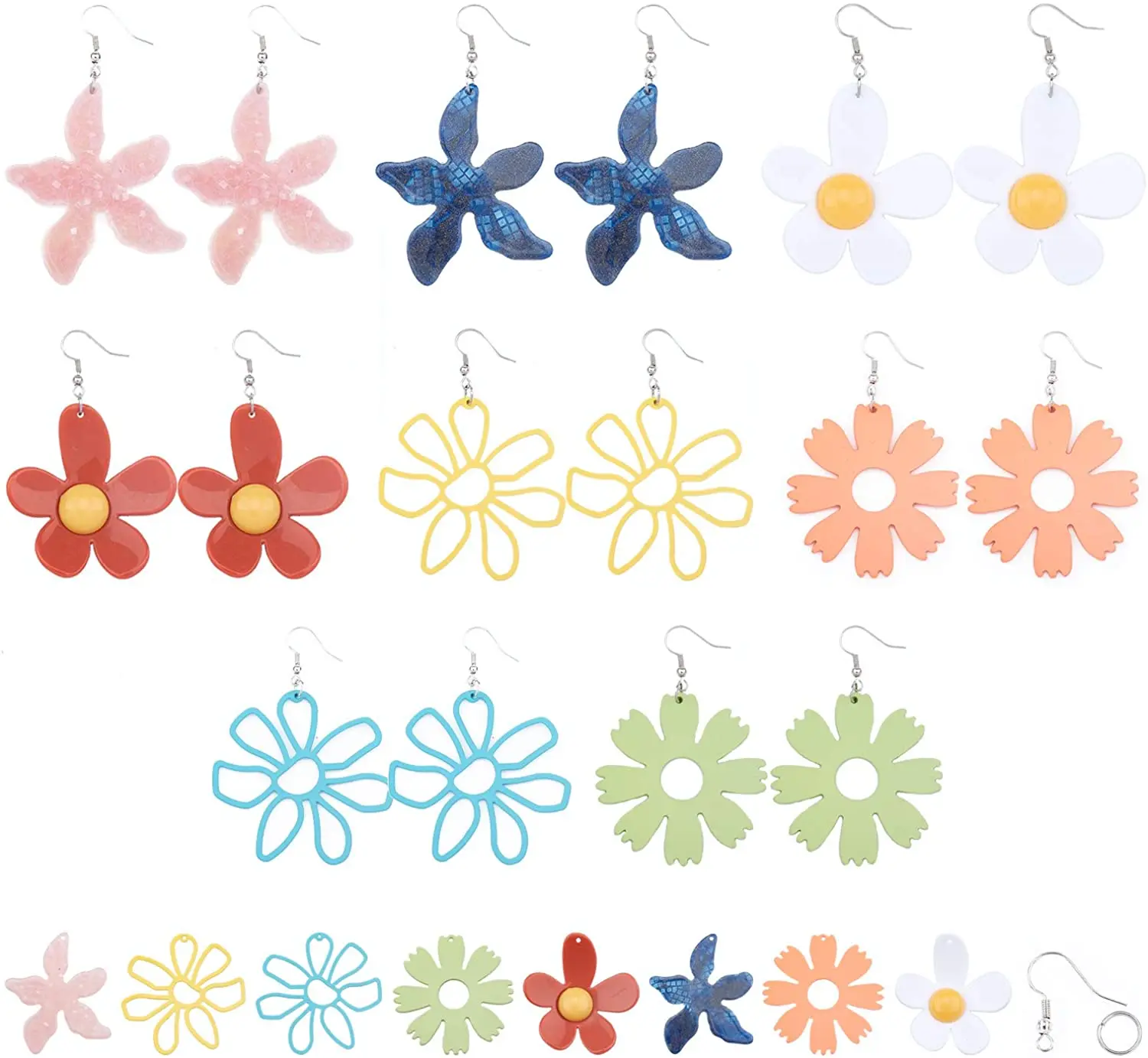 

1 set of DIY8 pairs of starfish pendant earrings daisy flower resin iron acrylic earrings kit female jewelry making supplies