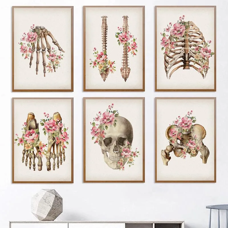 

Skeleton Anatomy Poster Skull Spine Medical Poster Wall Art Print Canvas Painting Abstract Picture Clinic Home Decoration