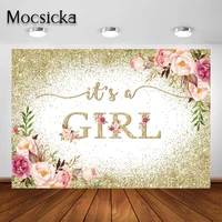 mocsicka its a girl baby shower backdrop gold glitter blush pink floral girl baby shower party photoshoot background decoration