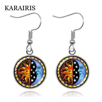 karairis vintage sun and moon drop earrings art glass dome cabochon picture hook earrings for girls women jewelry gifts