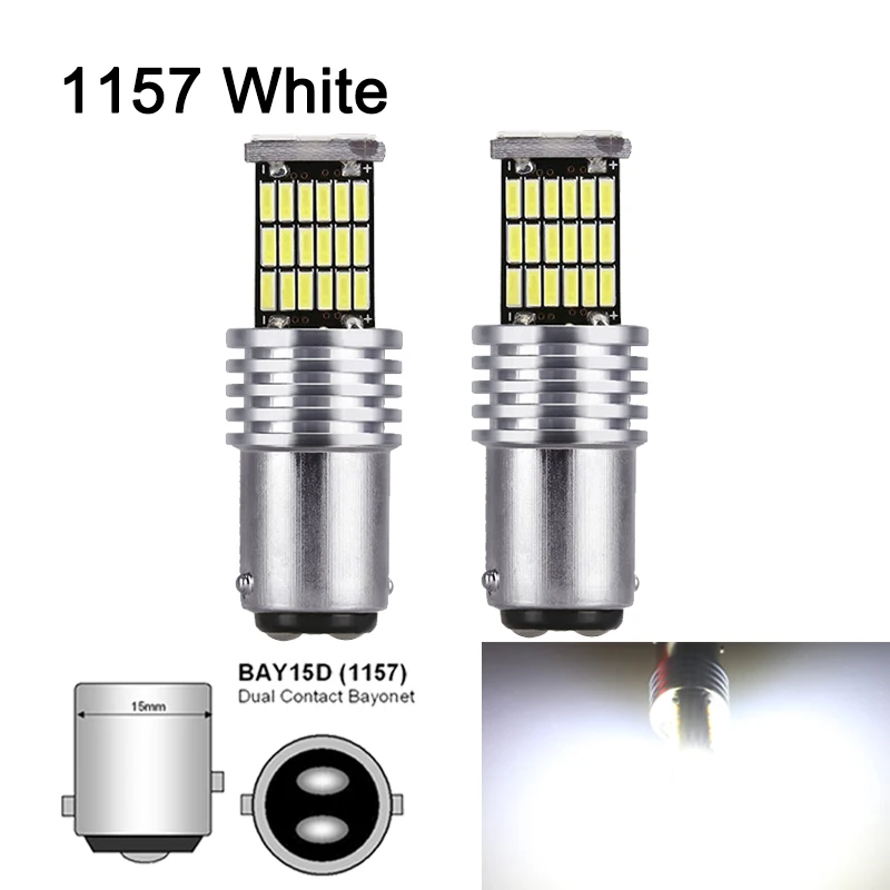 1157(Bay15d) White 2 шт. P21W 1156 Ba15s светодиодный автомобильный сигнальный светильник Bay15d 1157 светодиодный светильник Canbus 12 в 6000 К 45SMD Автомобильный задний тормоз парковочная лампа без ошибок - Испускаемый цвет: 1157(Bay15d) White