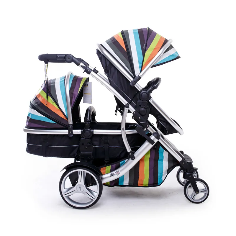 

3 IN 1 EU High-grade Two-way Twin Baby Strollers Can Sit Can Lying High Landscape Shock Double Portable Stroller