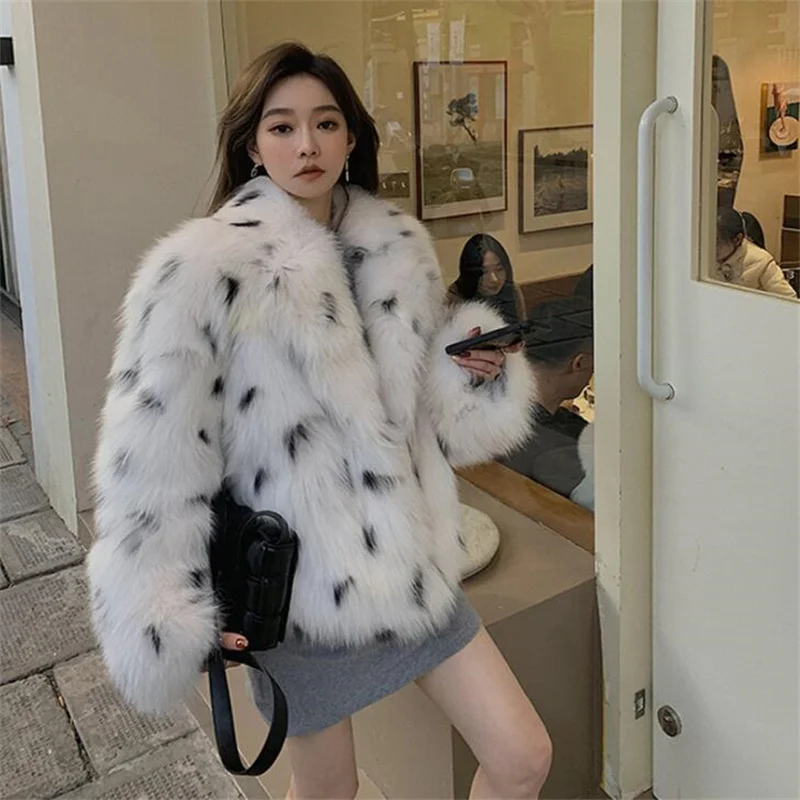 Women's faux fox fur coat winter new style young short clothes loose leopard fashion plush white manteau femme куртка женская