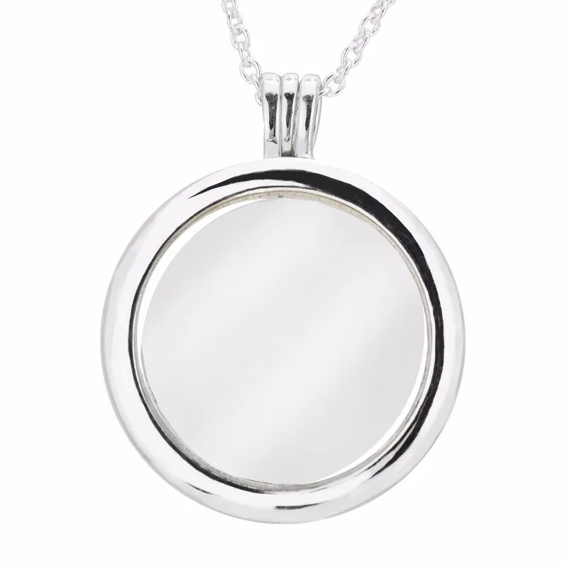 

Large Floating Locket Pendant and Necklace Genuine 925 Sterling Silver collier Necklaces for Women DIY Fits Petite Charms colar