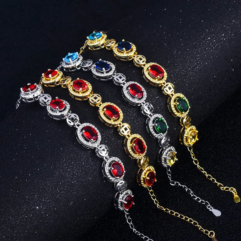 

Luxury Fashion Rainbow Tourmaline Bracelets Women's Fashion Inlaid with Colorful Gemstone Charm Jewely Anniversary Gift