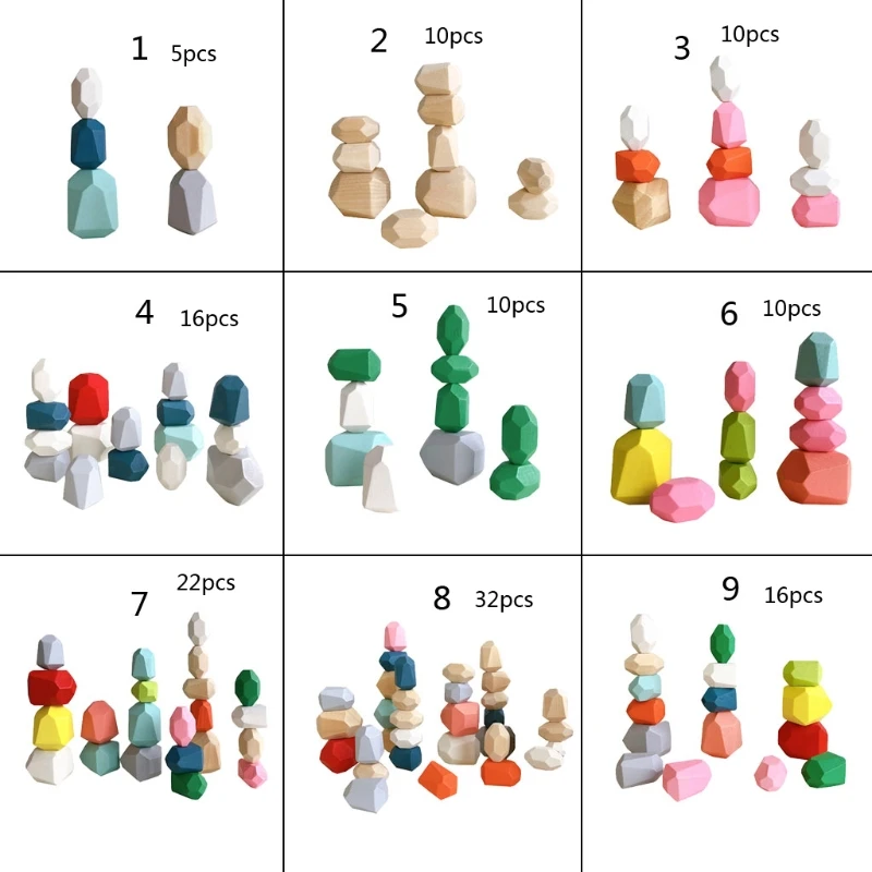 

5-32pcs Wooden Sorting Stacking Balancing Stone Rocks Educational Preschool Learning Montessori Toys Building Blocks Game 3