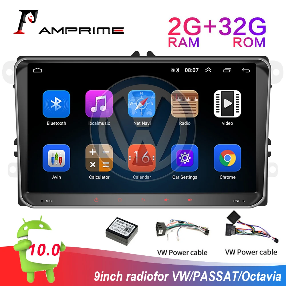 Автомобильный мультимедийный плеер AMPrime магнитола на Android с 9 &quotGPS Bluetooth для
