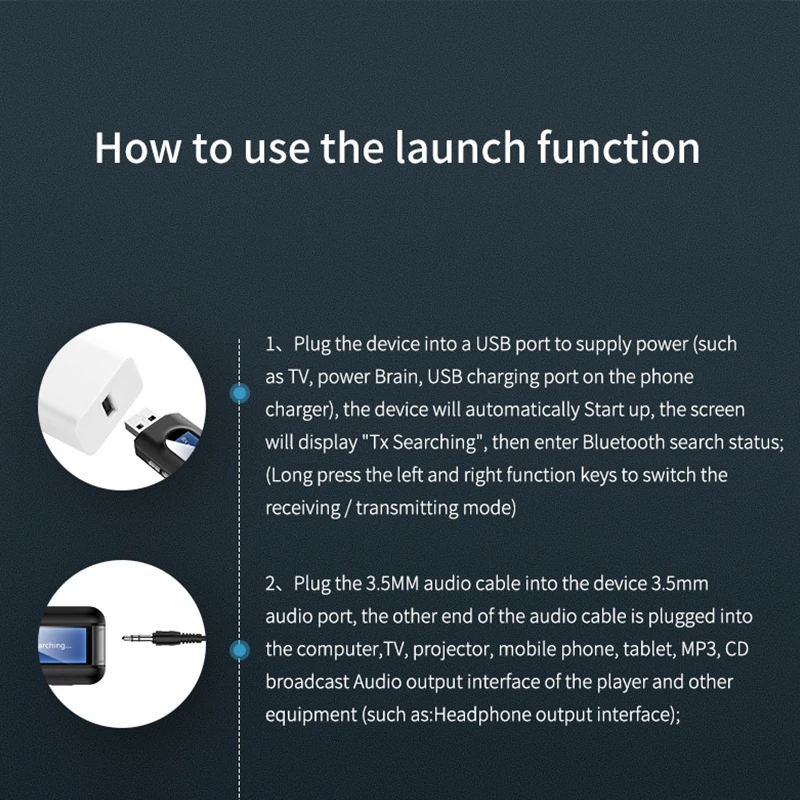 

Bluetooth 5.0 Audio Receiver Transmitter with 3.5mm LCD Screen 3.5 AUX Stereo Bluetooth Adapter for Car PC TV Headset