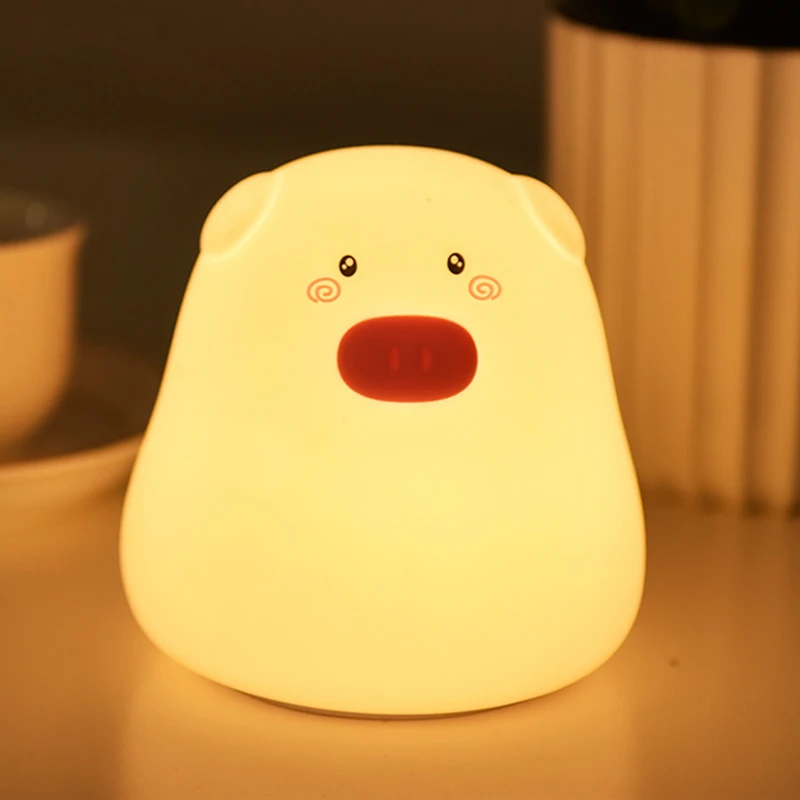 Светодиодный ночник с милой Свинкой и кошкой 7 разноцветных