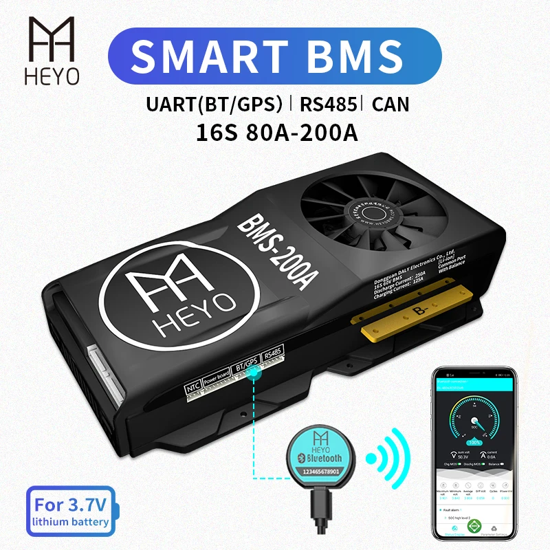 HEYO Smart BMS Li Ion 16S 60V 80A 100A 120A 150A 200A Bluetooth BT GPS приложение NTC USB UART RS485 может заряжать