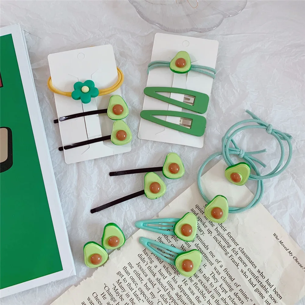 3 шт. кавайная заколка для волос Набор резинок с зеленым авокадо модные зажимы