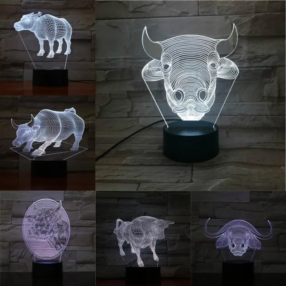 3D Сенсорная лампа для крупного рогатого скота спящее животное разноцветный