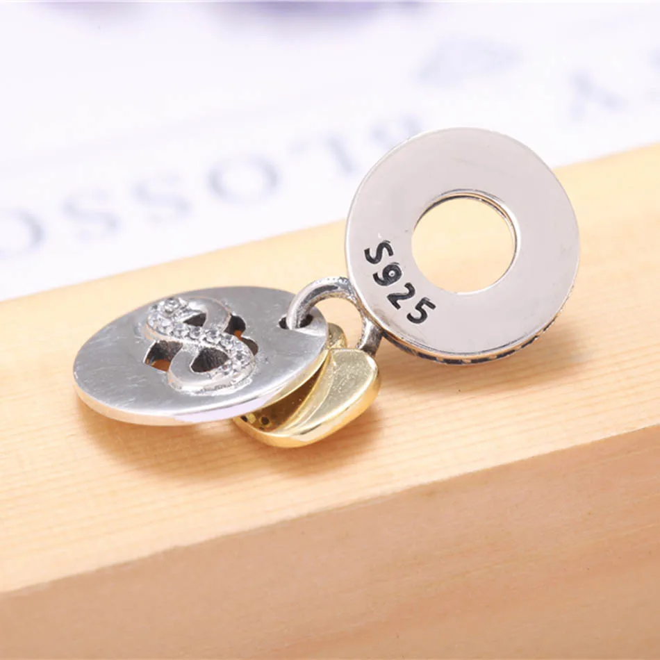 

Authentic S925 Heart of Infinity Dangle Charm fit Lady Bracelet Bangle For Women DIY Jewelry