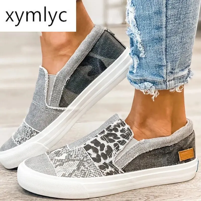 

Women's Comfy Patchwork Leather Leopard Flats Autumn Slip On Shoes For Women 2020 New Casual Travel Breathable Women Shoes