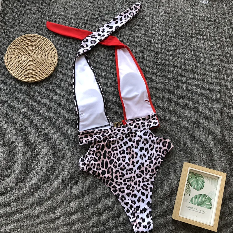 Melphieer Пряжка губная помада Cheetah Монокини сдельный Купальник c вырезом одежда для плавания подкладка высокая нога купальный костюм пляжный купальник