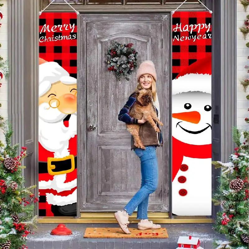 

2PC/Set Merry Christmas Door Curtain Wall Hanging Banner Xmas Party Home Decor Ornaments New year's eve Decoration New Year 2022