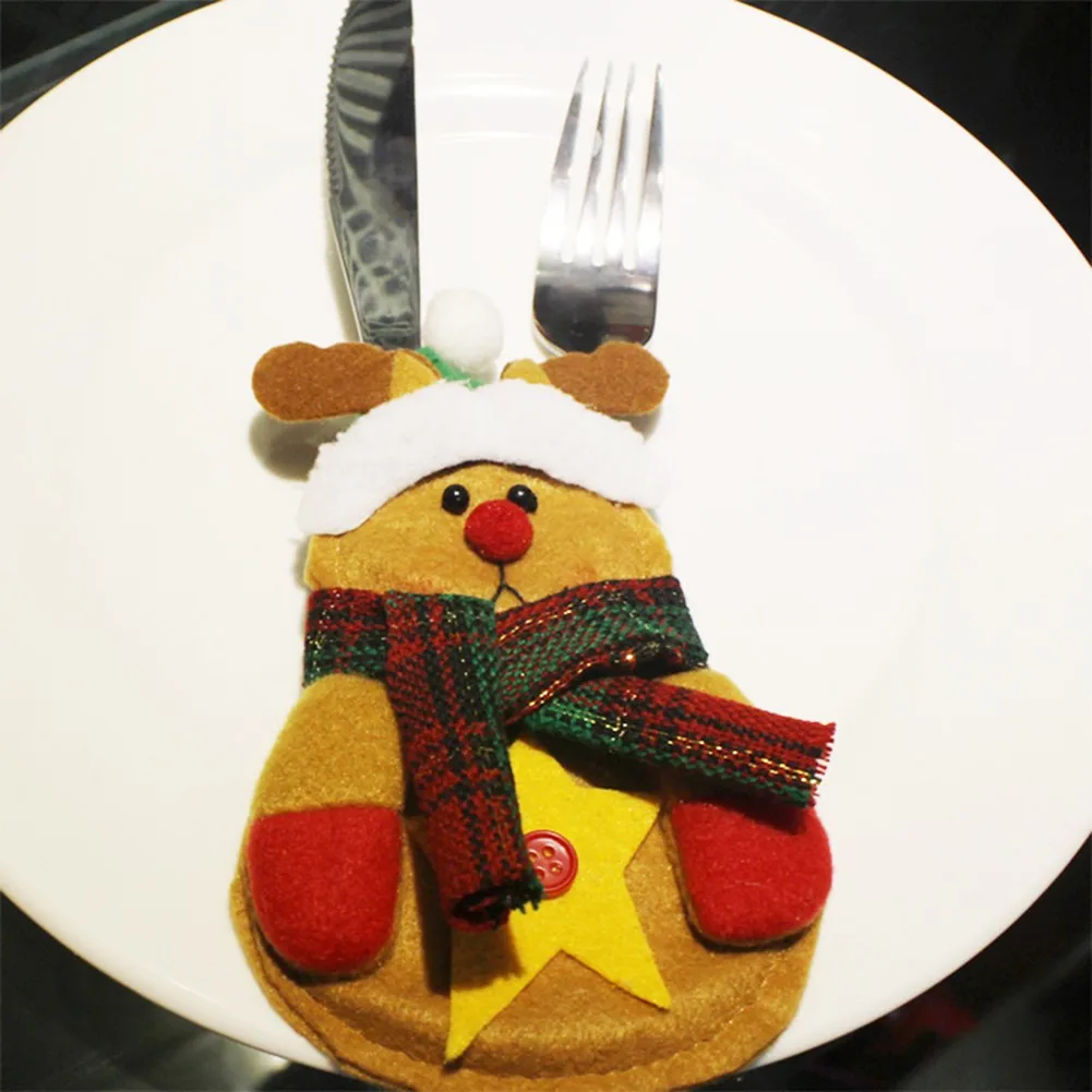 

1 * 14x10cm Christmas Tableware Holder Mini Christmas Ornaments Santa Hat Snowman Reindeer Cutlery Bag Decorations