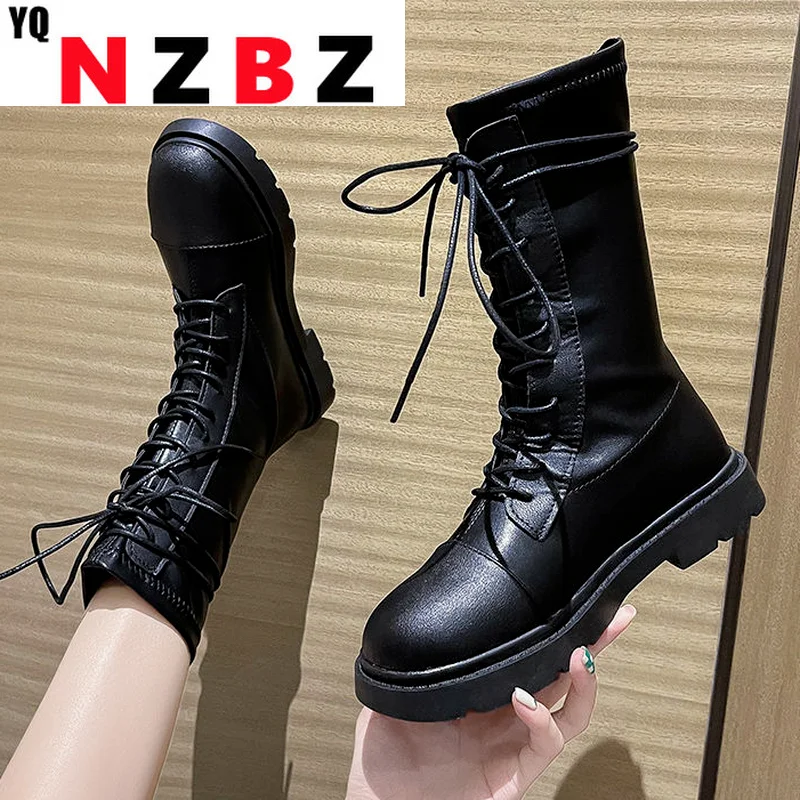 

Women's Platform Boots Round Toe Thick Heel Ankle Boots Lace-up Winter Fashion Cross Lace 2022 New Gothic Motorcycle Boots