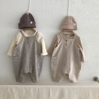 2021 autumn new baby boy romper set solid color t shirt baby sleeveless jumpsuit girls cute plaid jumpsuit children clothing