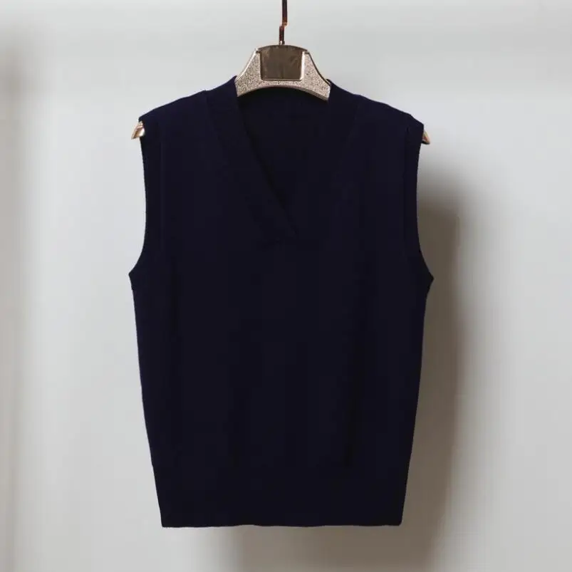 Женский вязаный свитер без рукавов Свободный пуловер с V-образным вырезом