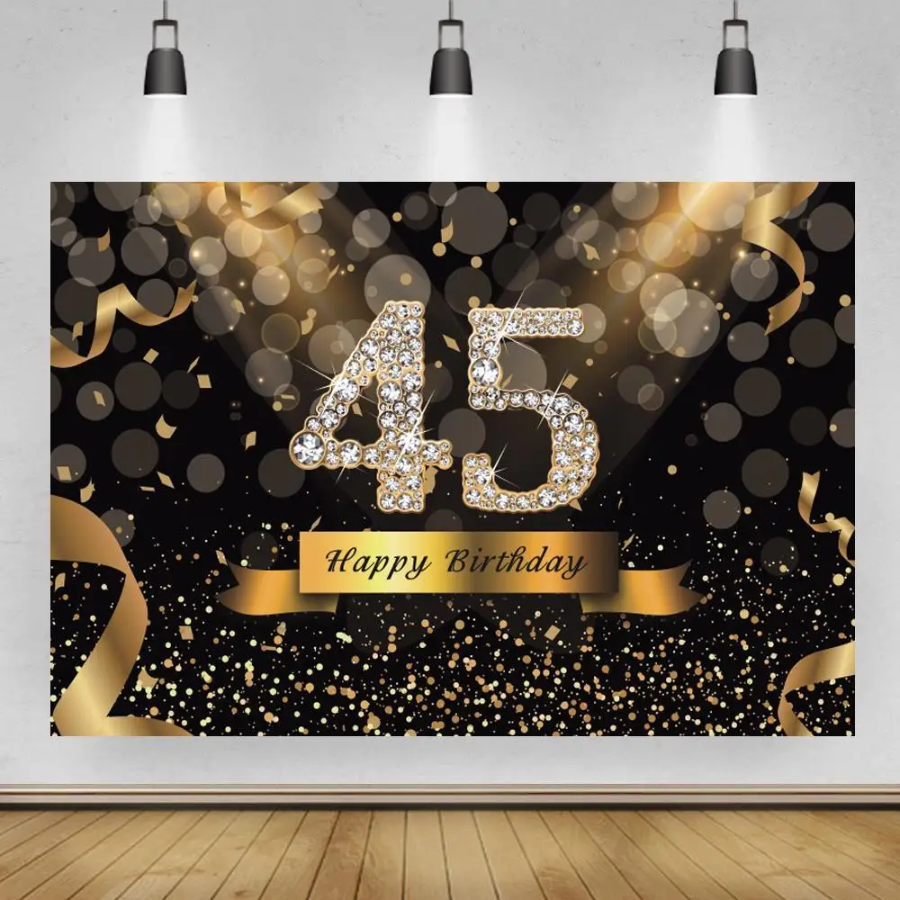

Light Polka Dots Bokeh Photo Background Gold Glitter 45th 50th 60th Birthday Family Dance Party Wine Table Decor Backdrop