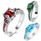 Винтажное модное и элегантное женское кольцо с синим кристаллом, модное обручальное кольцо, ювелирные изделия для женщин, кольцо с красным кристаллом