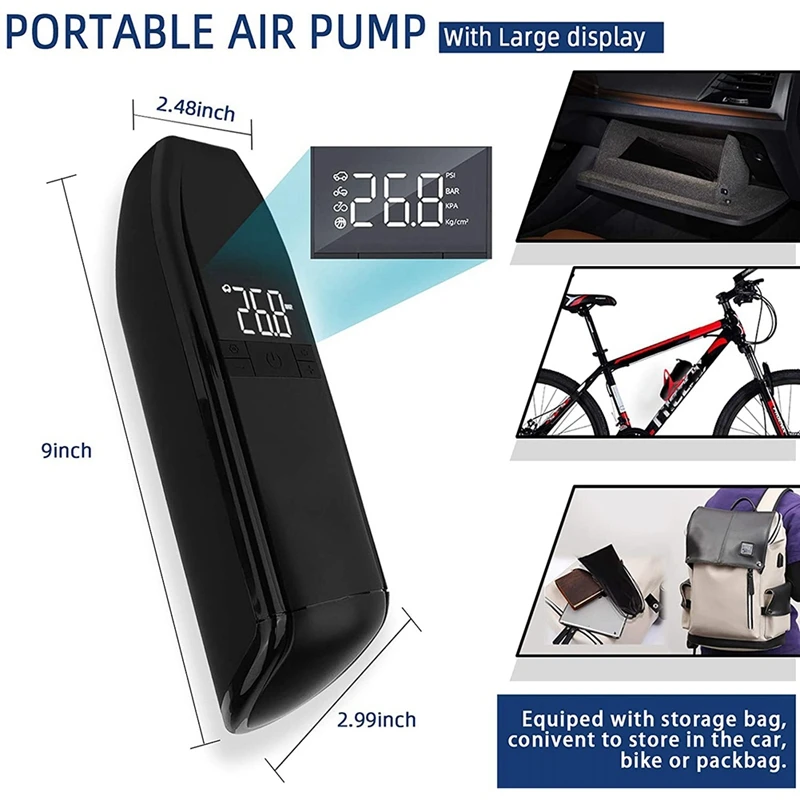 Barato Compresor De Aire Portátil Para Neumáticos De Coche, Inflador De Neumáticos De Mano De 6000MAh, Con Bomba De Aire Inalámbrica Digital De 150 PSI, Para Coche Y Bicicleta