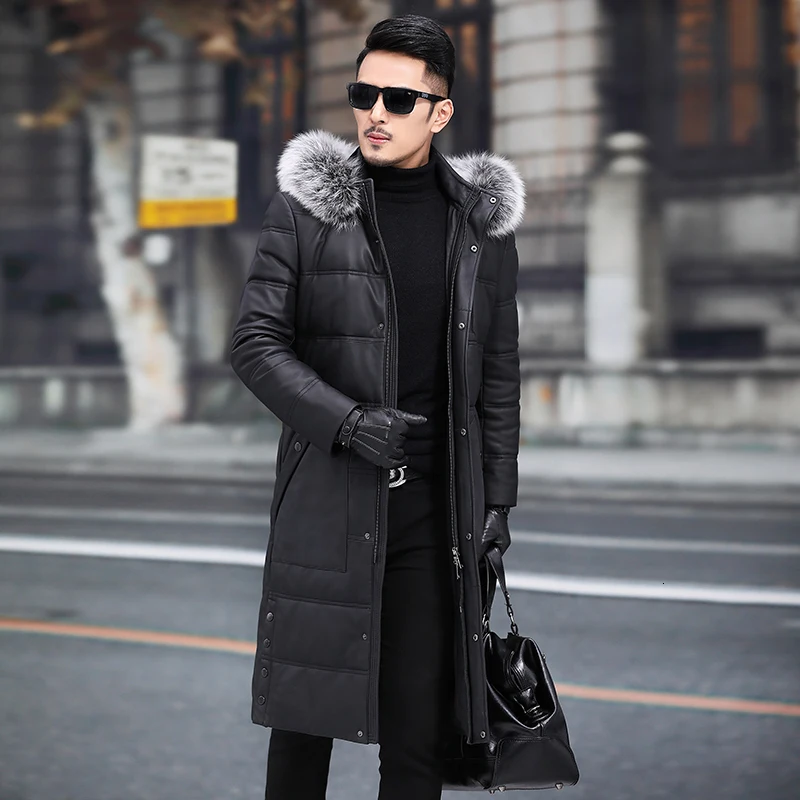 

Mens Leather Jacket Sheepskin Genuine Leather Jacket Men 2020 Warm Duck Down Winter Coat Long Chaqueta Cuero Hombre 19007 YY700