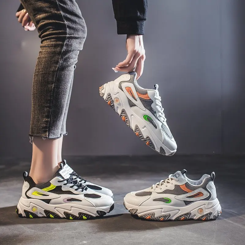 

Grey Outdoor Platform Mesh Breathable Lace-Up Non-Slip Sneakers Fashion Patchwork Casual Women's Shoes Designer Dad Shoes