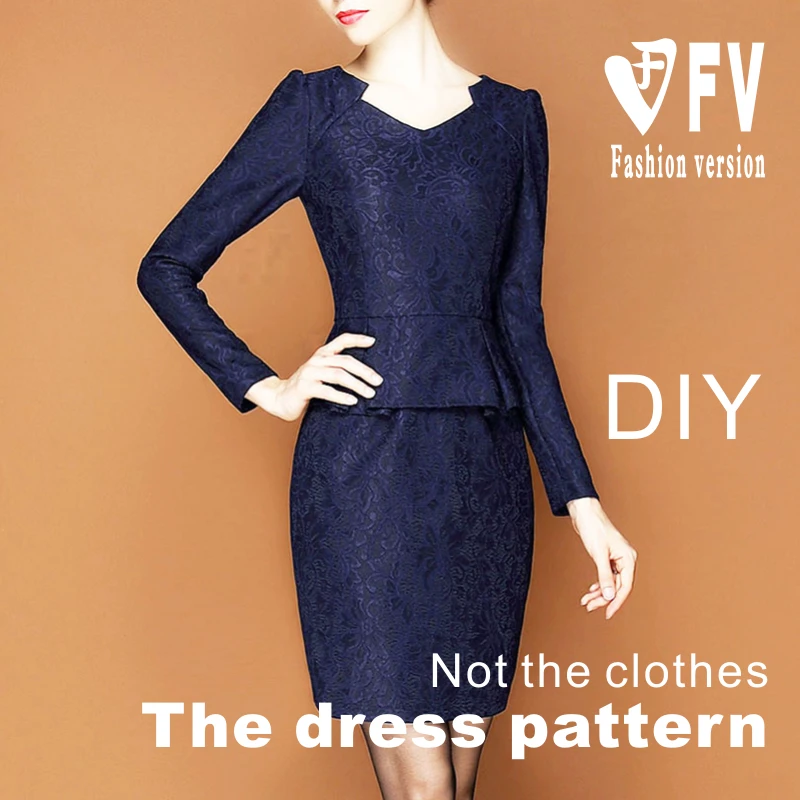 

Cutting pattern women's long-sleeved dress clothing design drawings BLQ-393