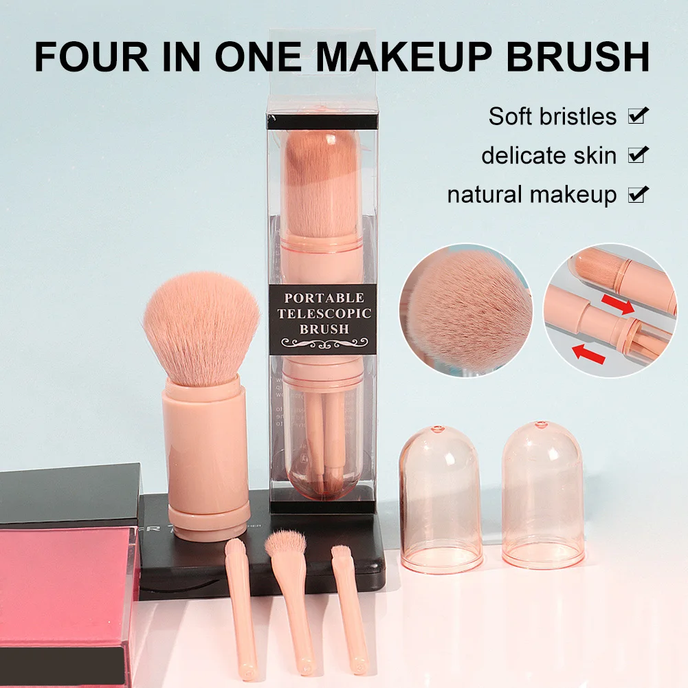 

4-in-1 Small Makeup Brush Set Portable Retractable Facial Makeup Brush for Liquid Eyeshadow Blush Foundation Powder