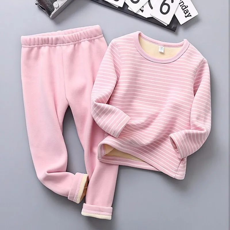 Новый Зимний комплект термобелья детское бархатное теплое термобелье