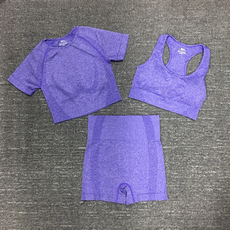 Бесшовный комплект для йоги из 3 предметов спортивный бюстгальтер брюки с