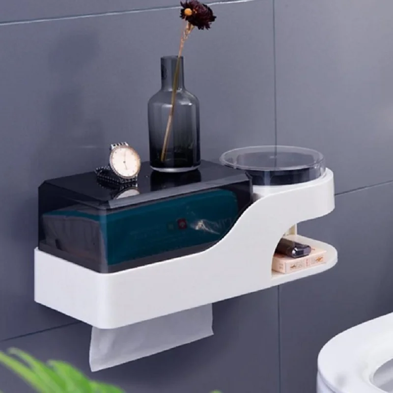 

Paper Holder with Ashtray Punch-free Waterproof Tissue Box Wall-mounted Tissue Box for Toilet Household Bathroom Storage Tools