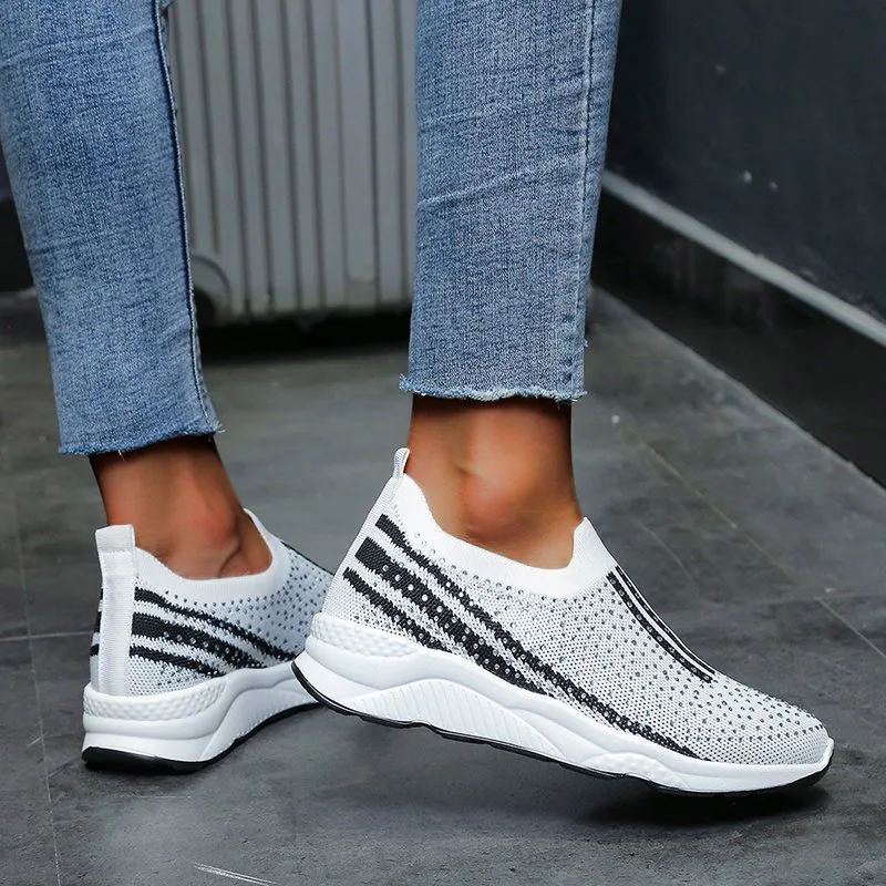 

Кроссовки-носки женские на резинке, Вулканизированная подошва, повседневные лоферы, без застежки, блестящие, блестящие