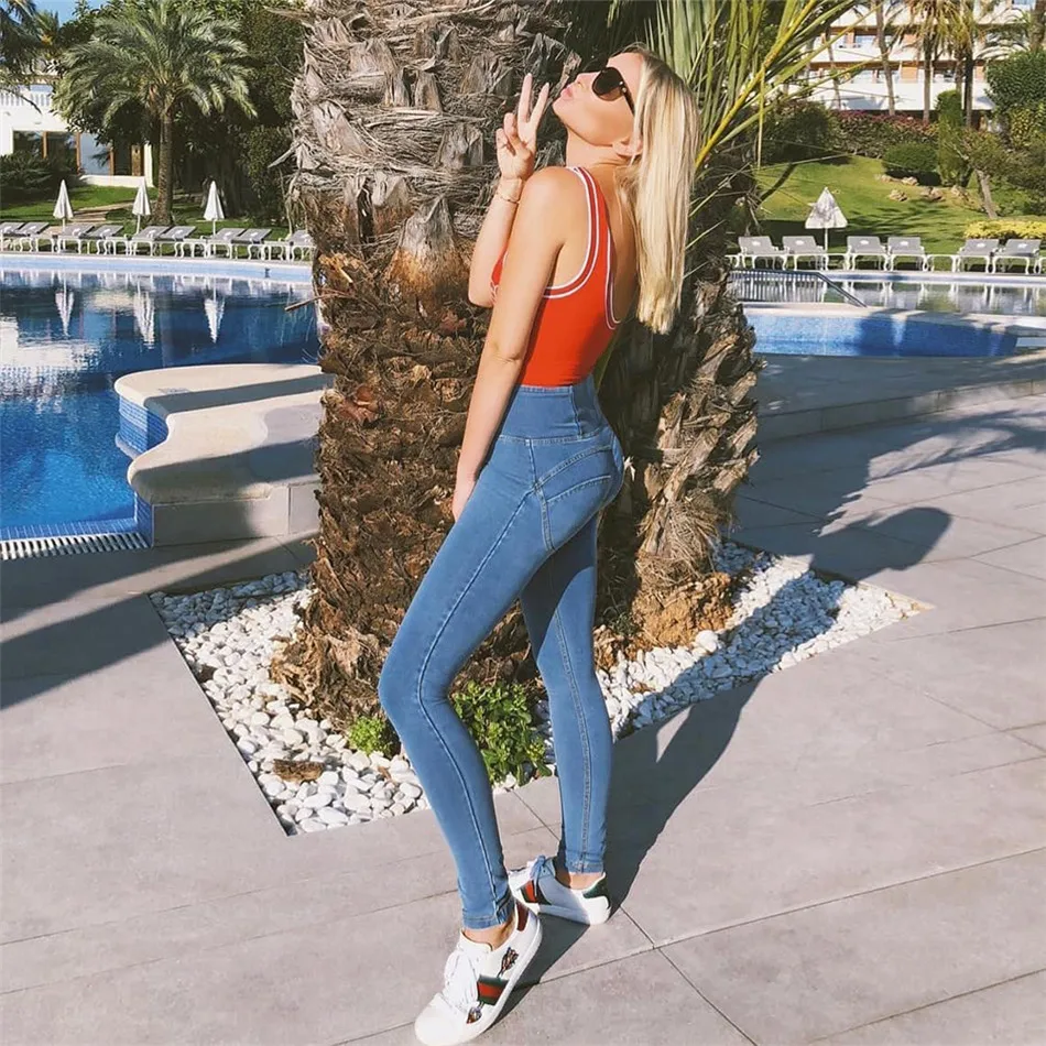 Melody Female Sexy Jeans Pants Compression Pants Women High Waist Yoga Pants Super Stretchy Jeggings Blue Leggings