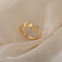 trendy moon star rings for women stainless steel vintage crescent moon polaris finger ring bohemian jewelry accessories